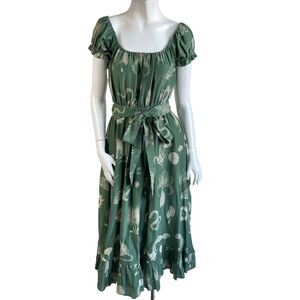 Carolina K Puff Sleeves Fit & Flare Midi Dress XS Fauna Print Cottage Resort